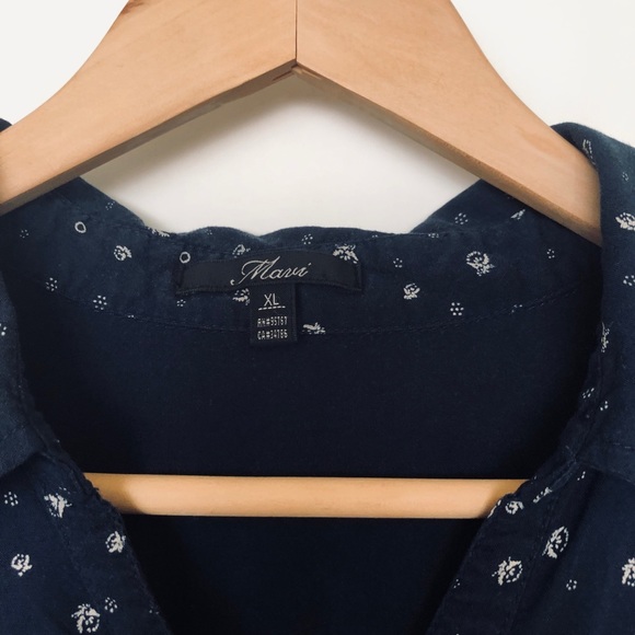 Mavi Navy Blue Button Down Roll Tab Sleeve Blouse - Picture 5 of 8